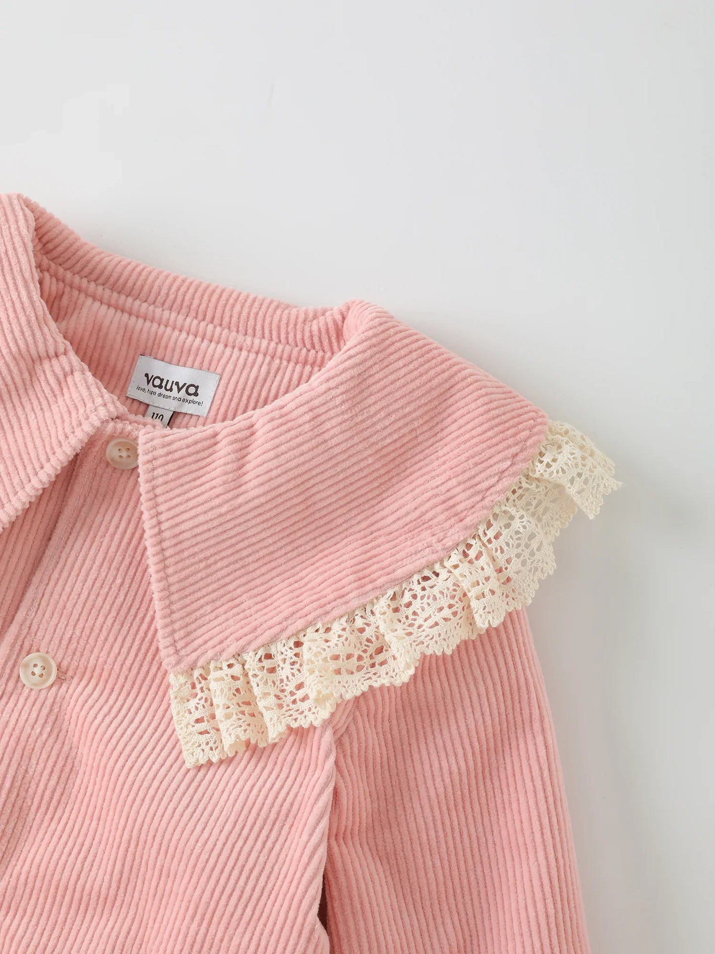 Girls' Corduroy Lace‑Collar Coat