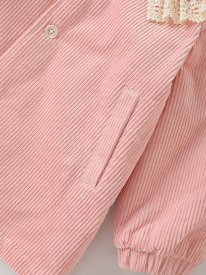 Girls' Corduroy Lace‑Collar Coat