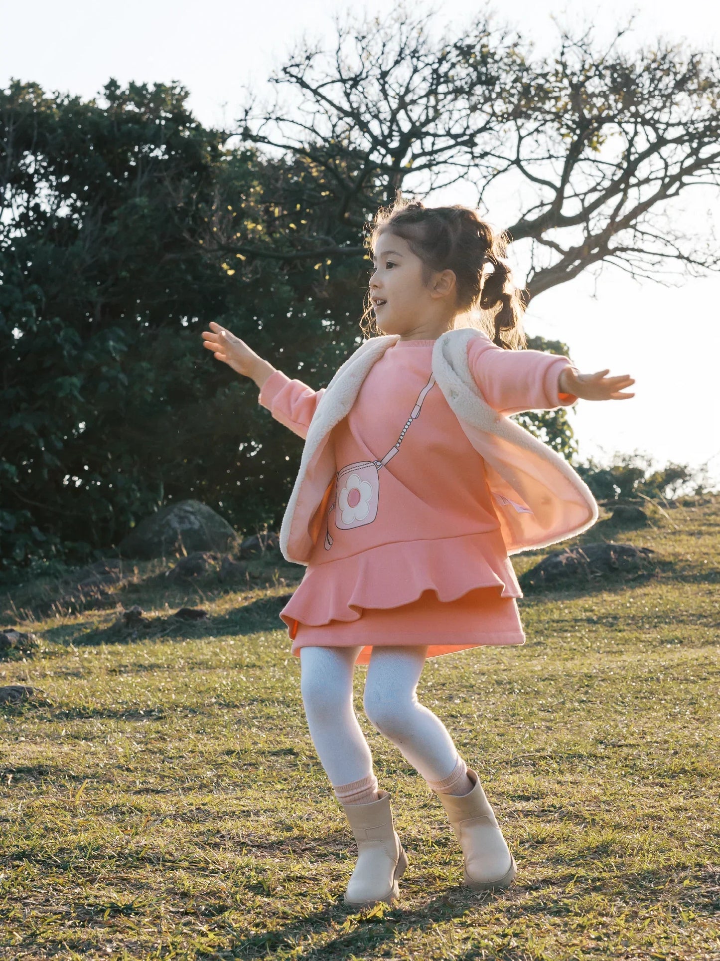 Girls' Long‑Sleeve Graphic Dress