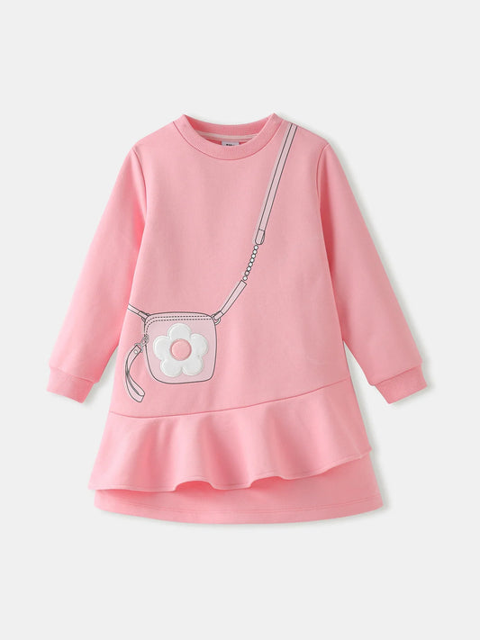 Girls' Long‑Sleeve Graphic Dress