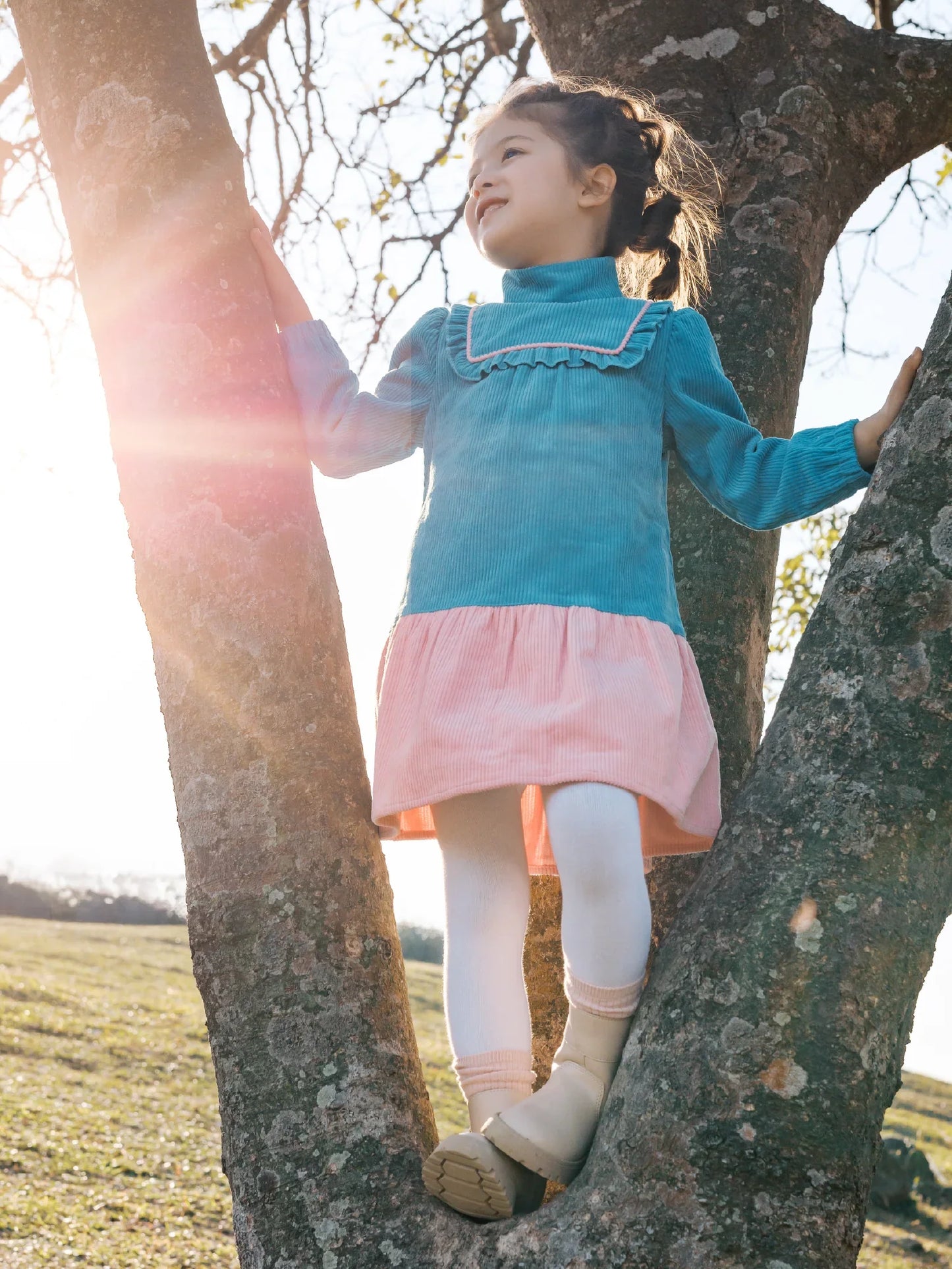 Girls' Color‑Block Corduroy Dress