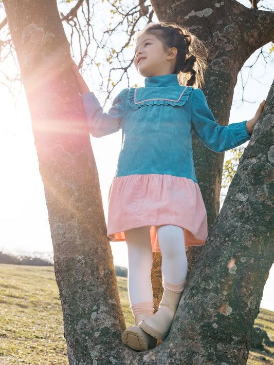 Girls' Color‑Block Corduroy Dress