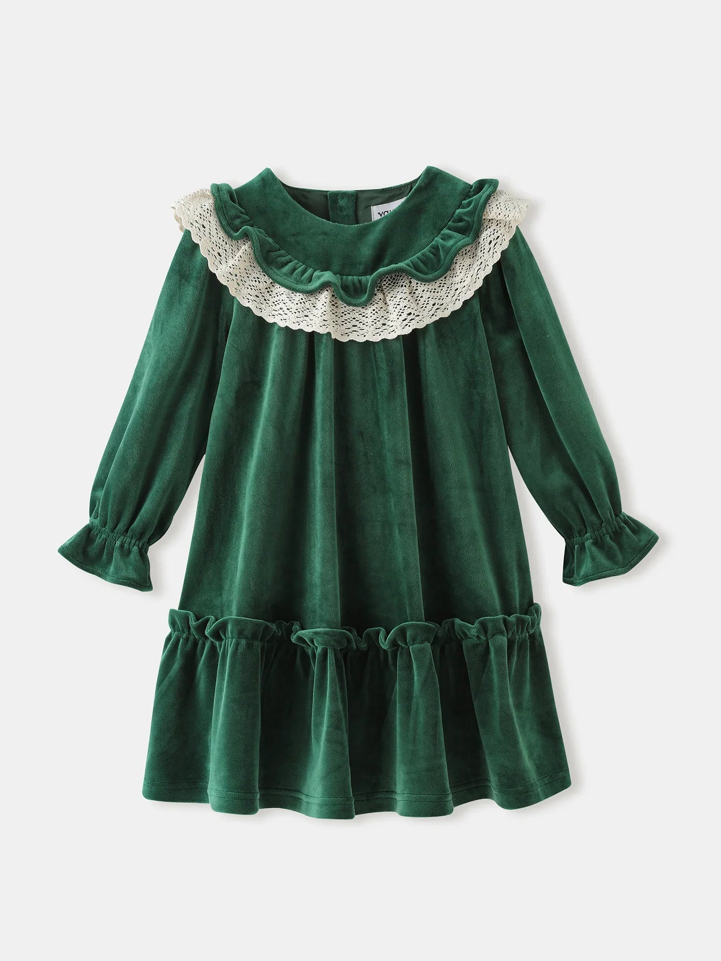 Girls' Velvet Ruffle‑Collar Dress