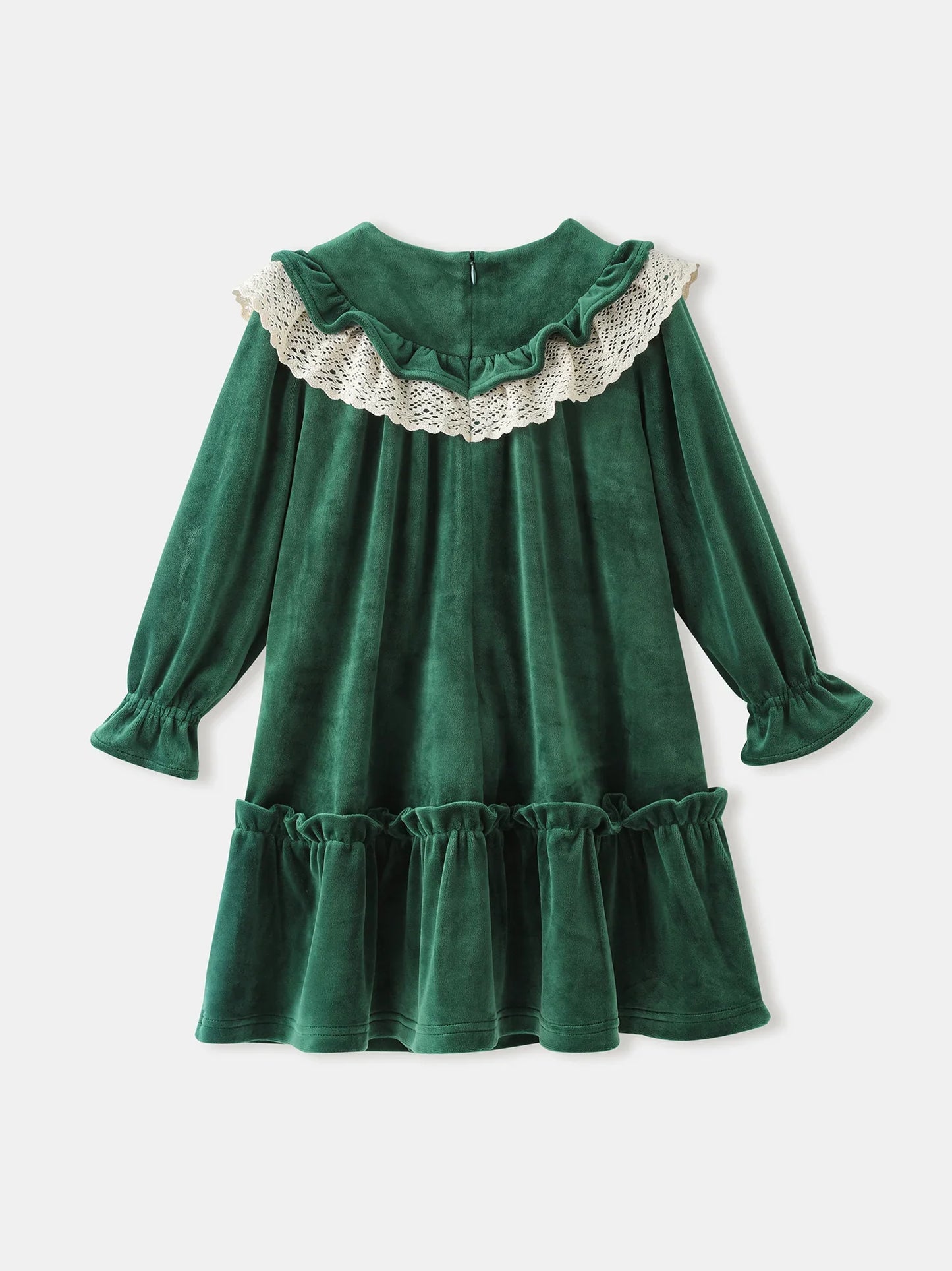 Girls' Velvet Ruffle‑Collar Dress