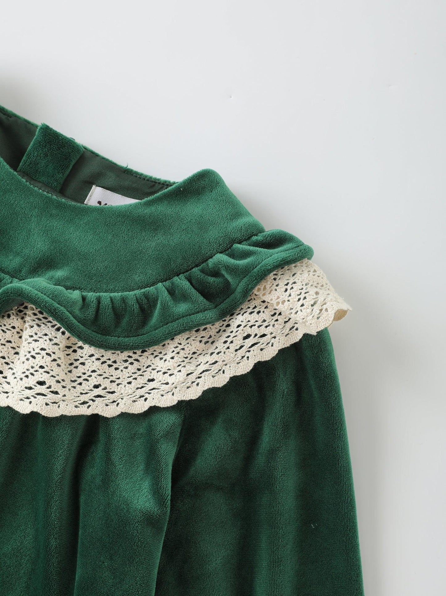 Girls' Velvet Ruffle‑Collar Dress