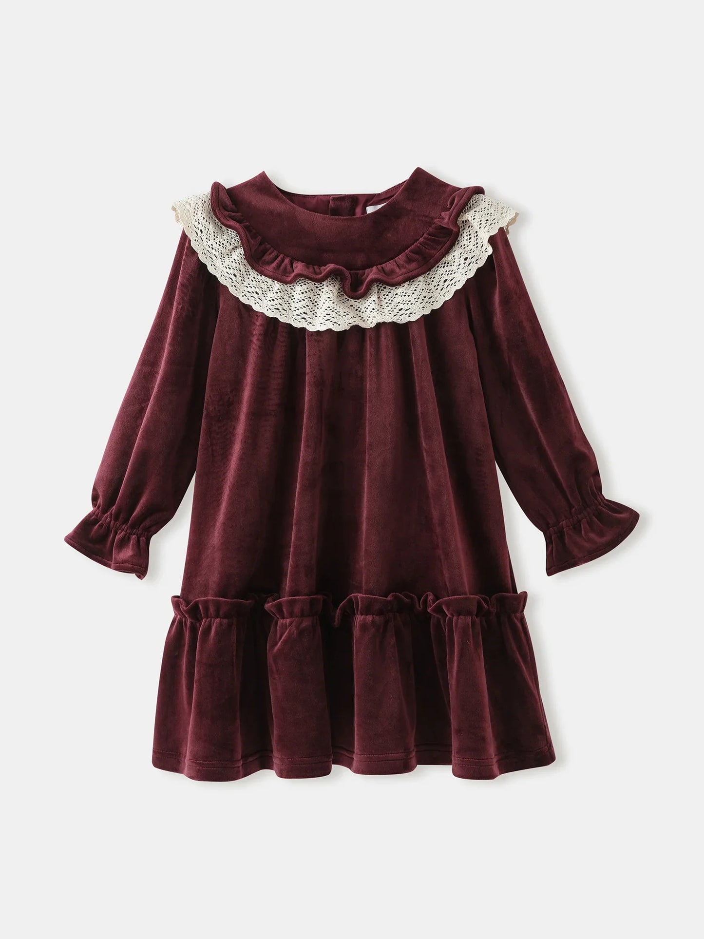 Girls' Velvet Ruffle‑Collar Dress