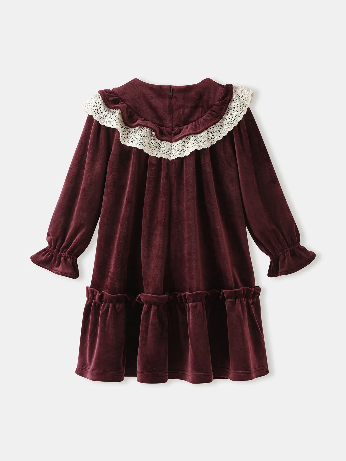 Girls' Velvet Ruffle‑Collar Dress