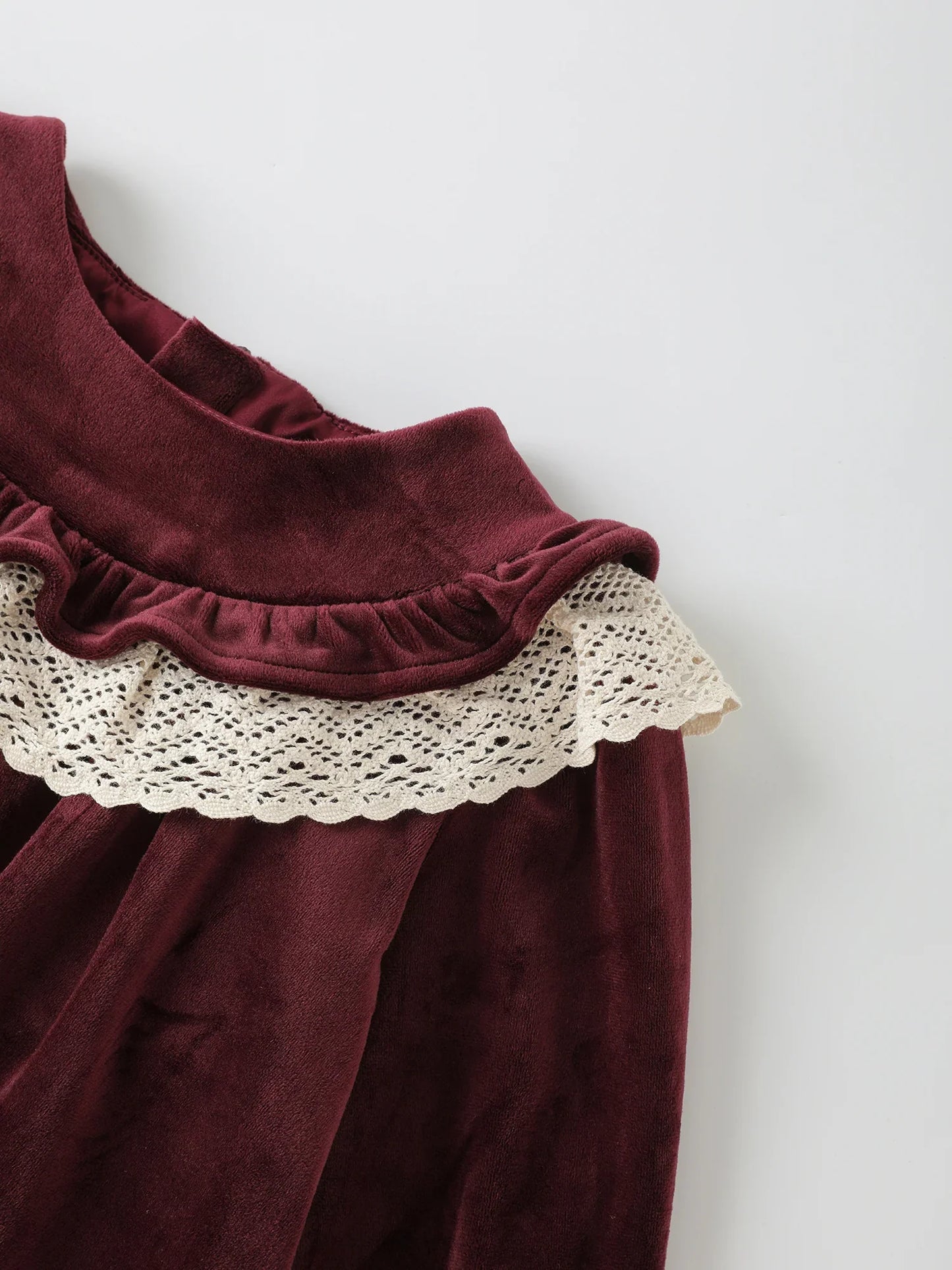 Girls' Velvet Ruffle‑Collar Dress