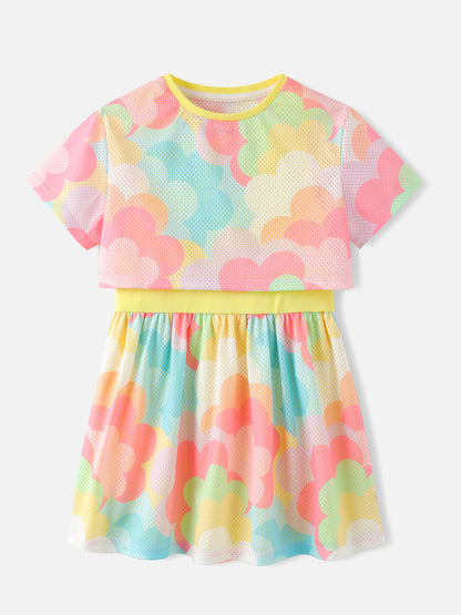 Girls Allover 2-In-1 Short Sleeves Dress