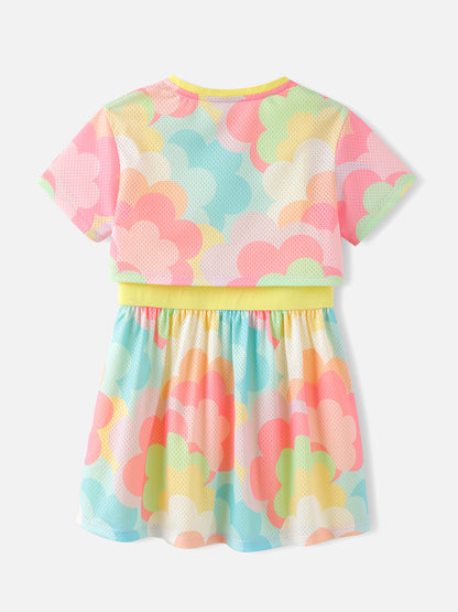 Girls Allover 2-In-1 Short Sleeves Dress