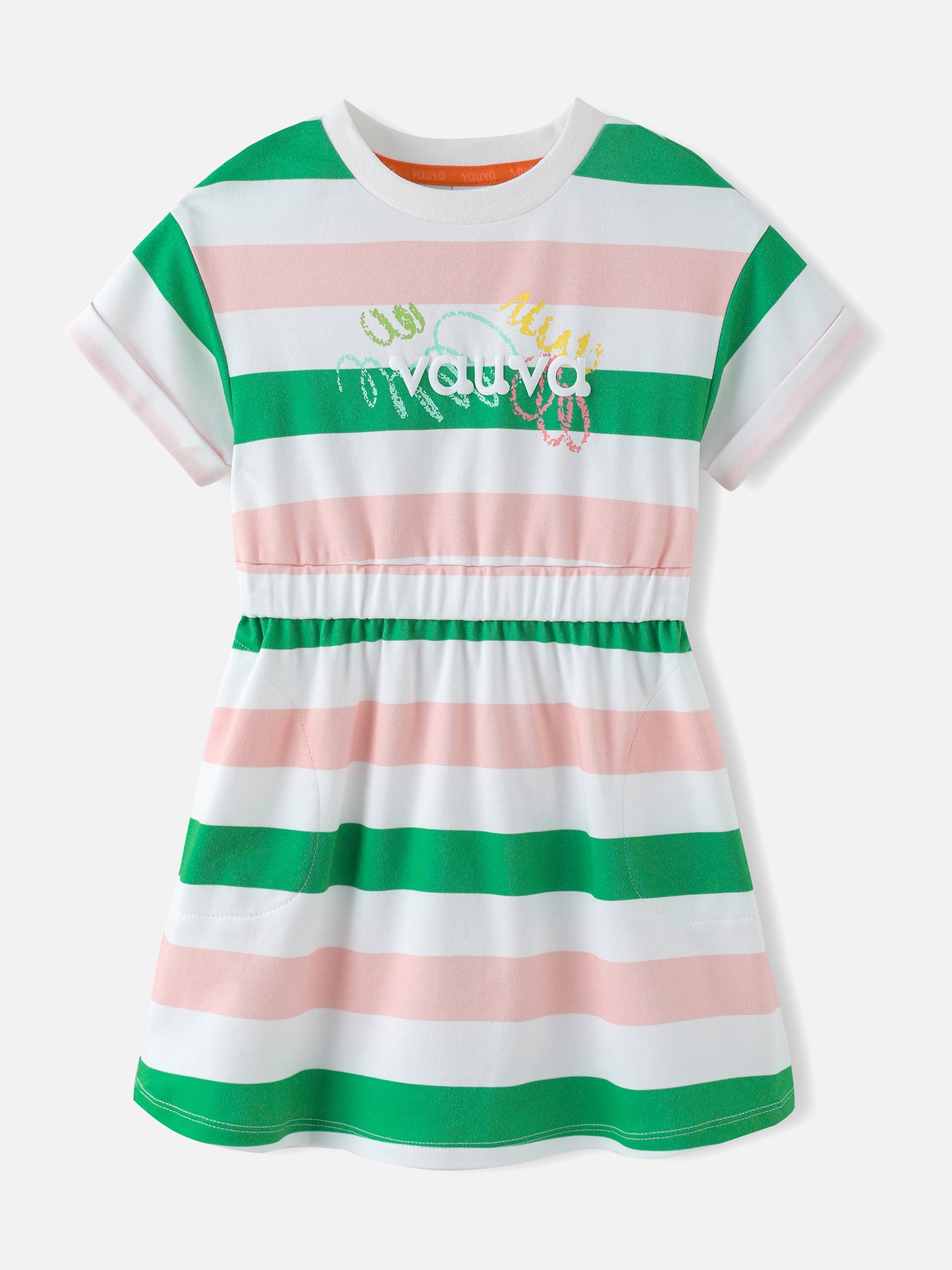 Girls Stripy Short Sleeves Dress