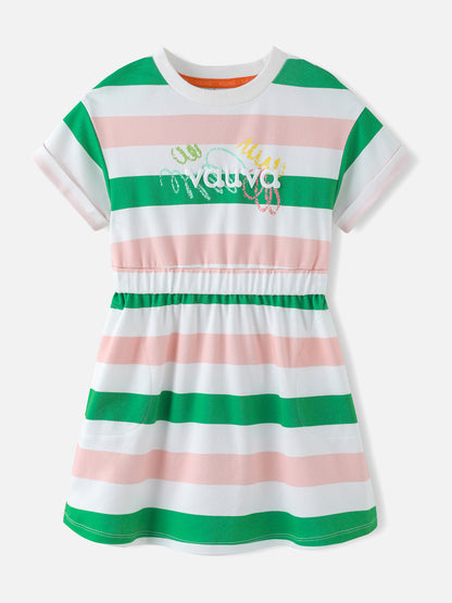 Girls Stripy Short Sleeves Dress