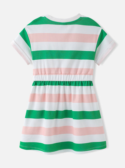 Girls Stripy Short Sleeves Dress