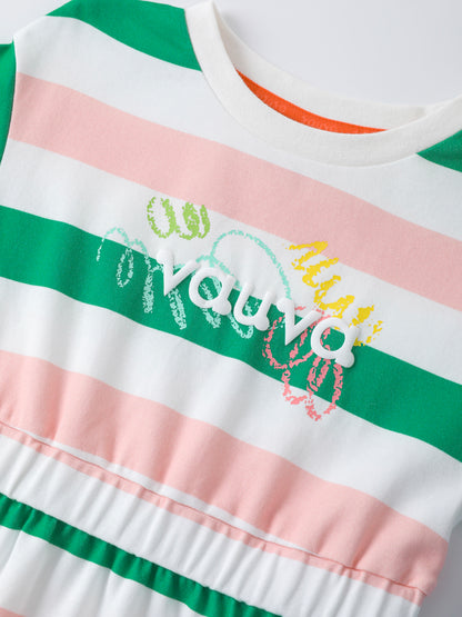 Girls Stripy Short Sleeves Dress