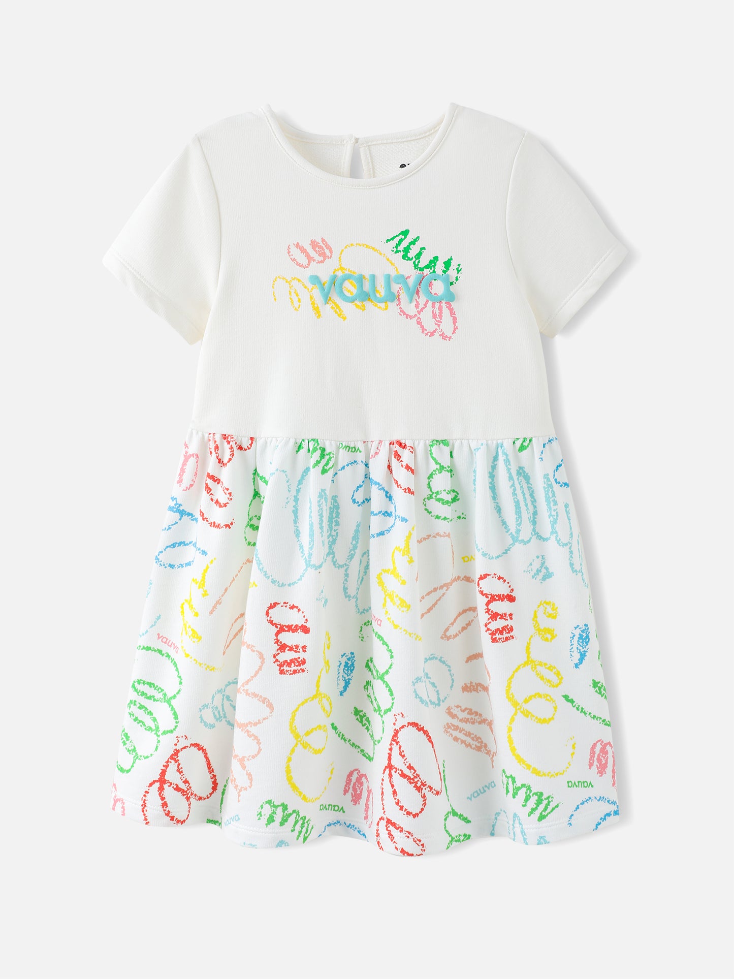 Girls Short Sleeves Two-Tone Dress