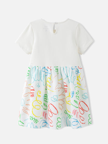 Girls Short Sleeves Two-Tone Dress