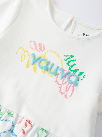 Girls Short Sleeves Two-Tone Dress