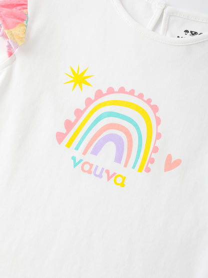 Girls Ruffle Sleeves Graphic Tee