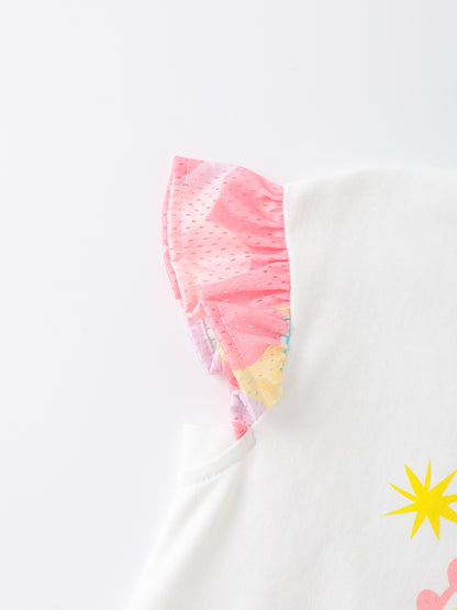 Girls Ruffle Sleeves Graphic Tee