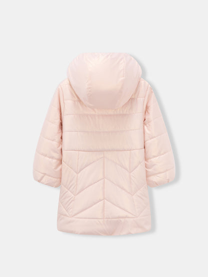 Girls Strawberry Embroidered Hooded Puffer Coat