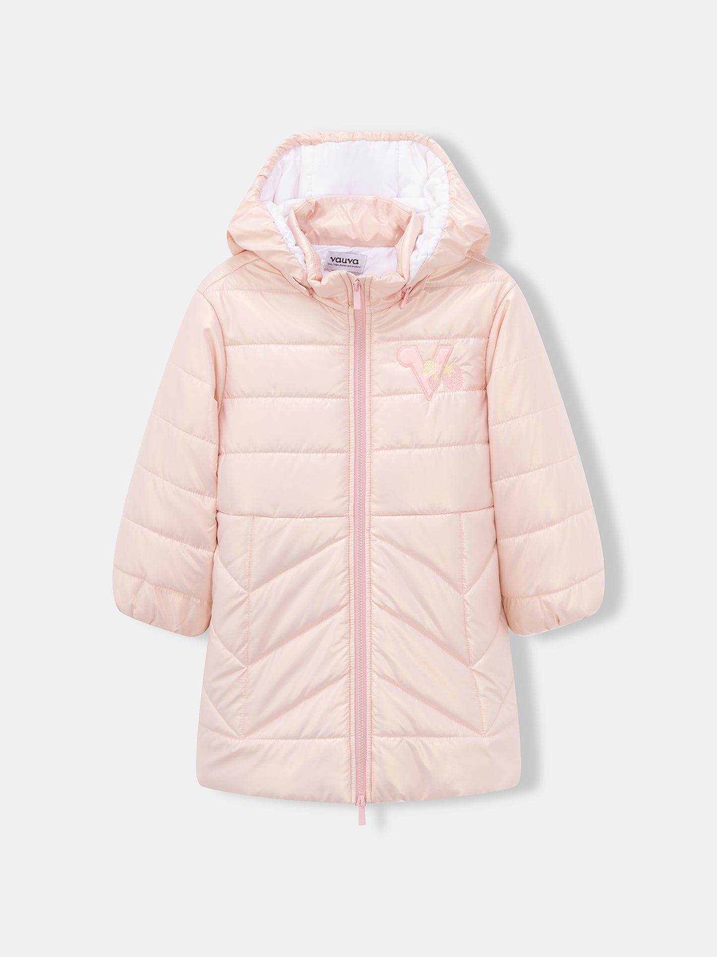 Girls Strawberry Embroidered Hooded Puffer Coat