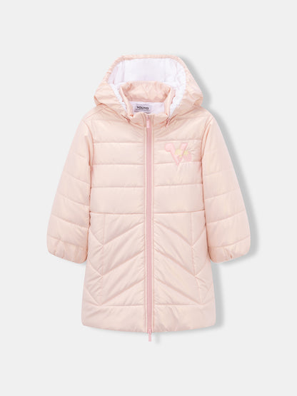Girls Strawberry Embroidered Hooded Puffer Coat