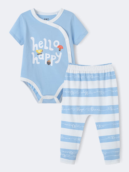 Baby short sleeve stripes bodysuit and leggings set