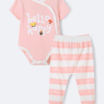 Baby short sleeve stripes bodysuit and leggings set