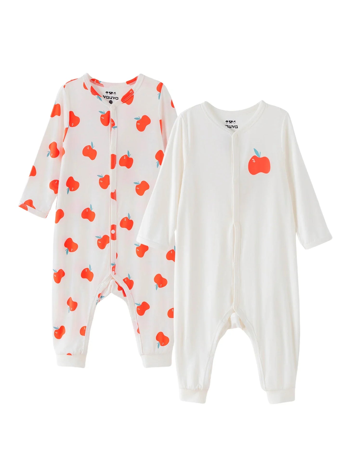 Baby Bamboo Apple Print Long‑Sleeved Romper Set