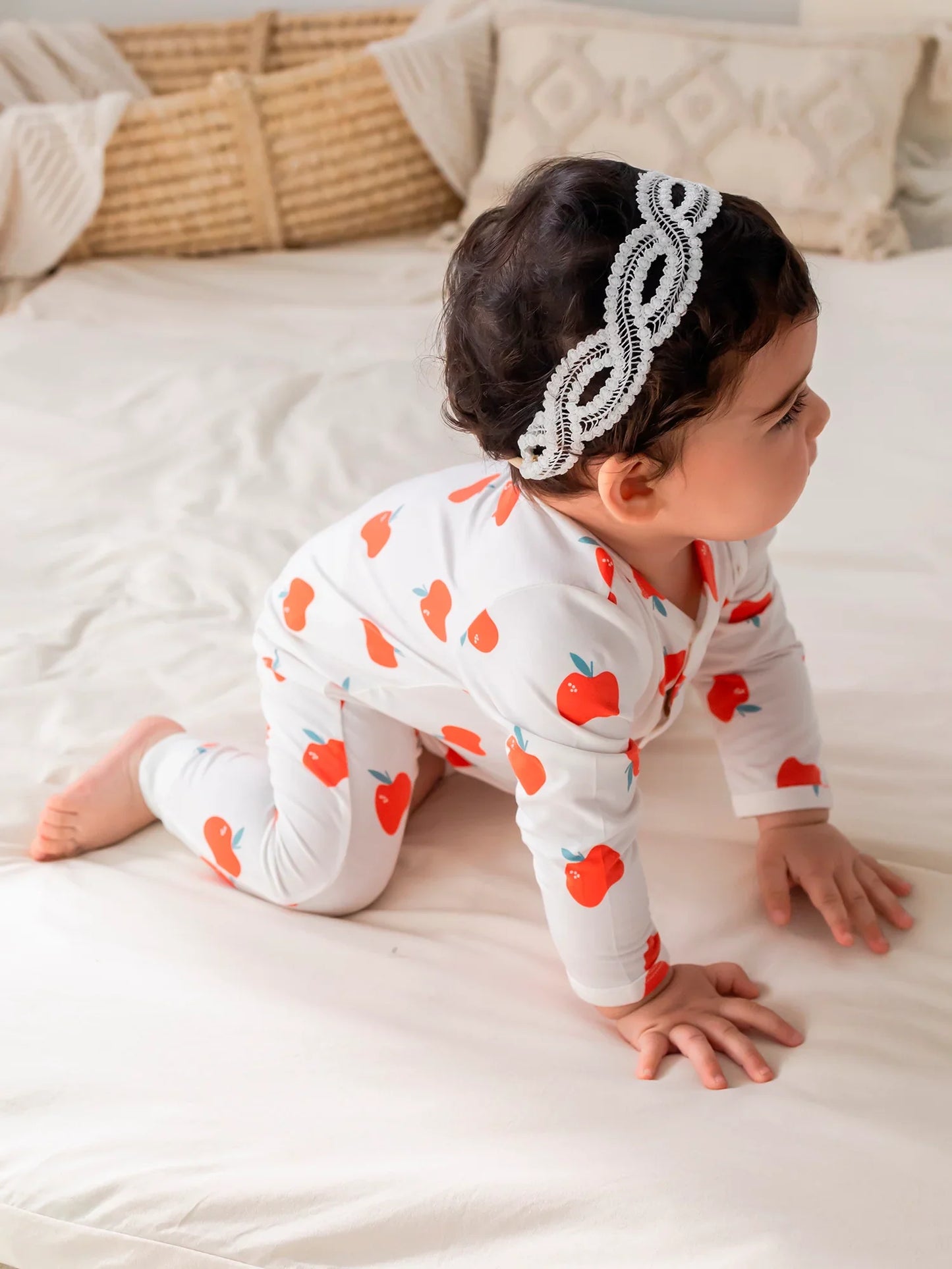 Baby Bamboo Apple Print Long‑Sleeved Romper Set