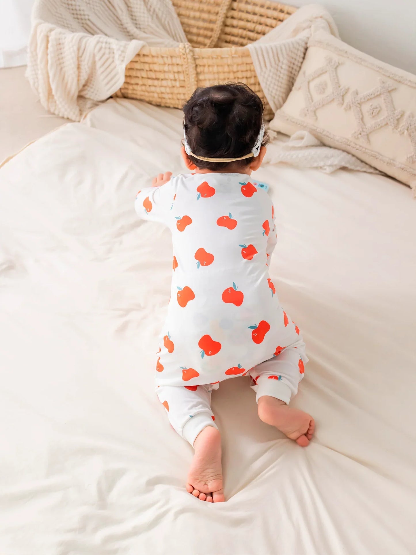 Baby Bamboo Apple Print Long‑Sleeved Romper Set