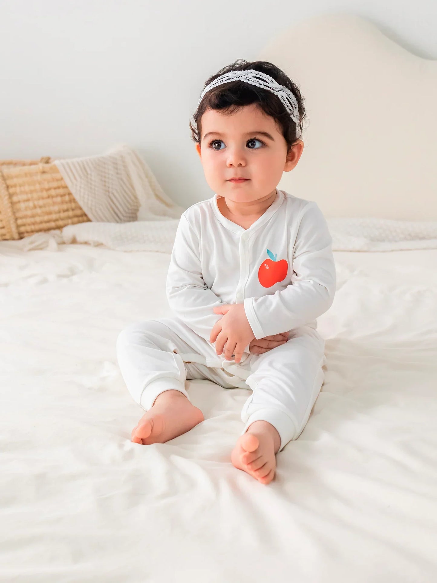 Baby Bamboo Apple Print Long‑Sleeved Romper Set