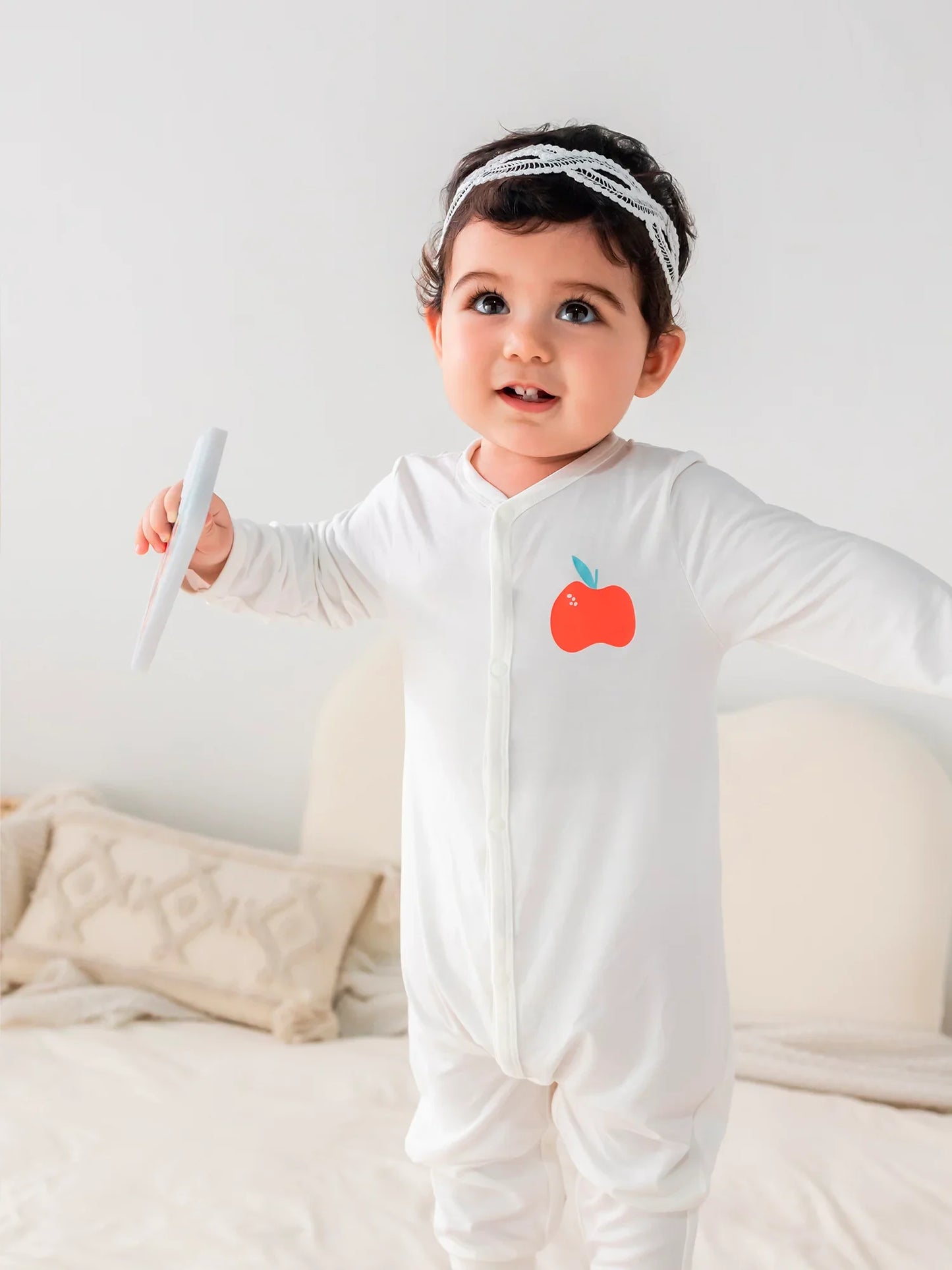 Baby Bamboo Apple Print Long‑Sleeved Romper Set