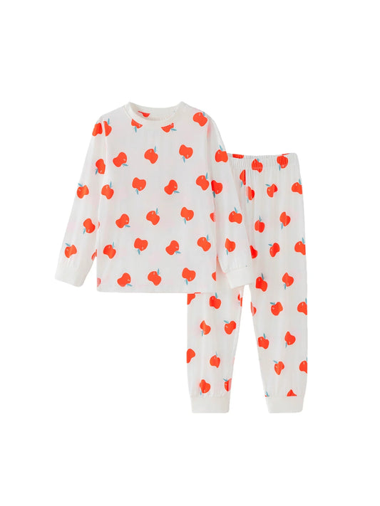 Kids Bamboo Apple Print Long Sleeve Pajama Set