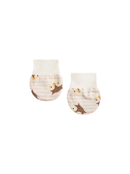 Baby Owl Stripe Cotton Mittens