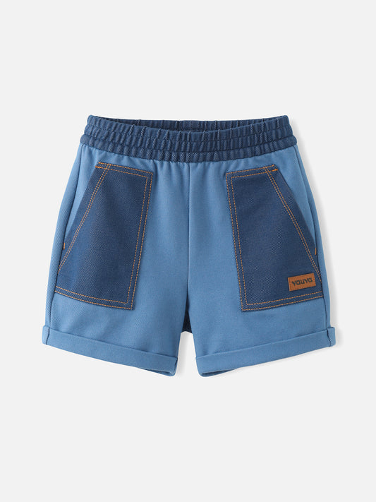 Kids Two-Tone Jersey Denim Rolled Hem Shorts