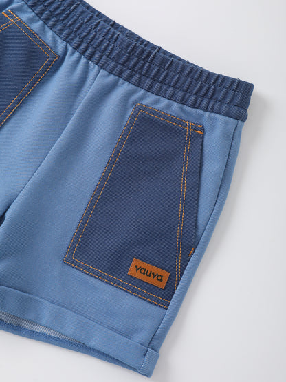Kids Two-Tone Jersey Denim Rolled Hem Shorts