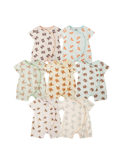 Baby Animal All‑Over Print Cotton Short Romper 7‑Piece Set
