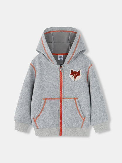 Kids Fox Patch Fleece-Lined Zip-Up Jackets