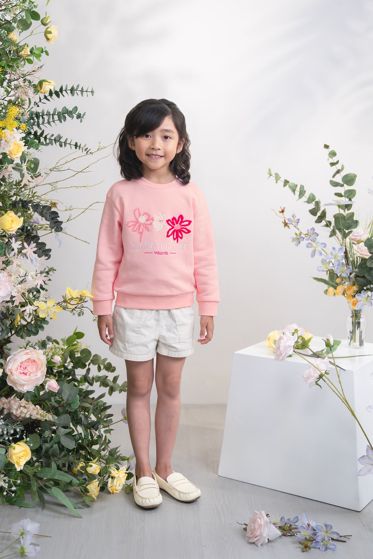Girls Bloom Together Embroidered Sweatshirt