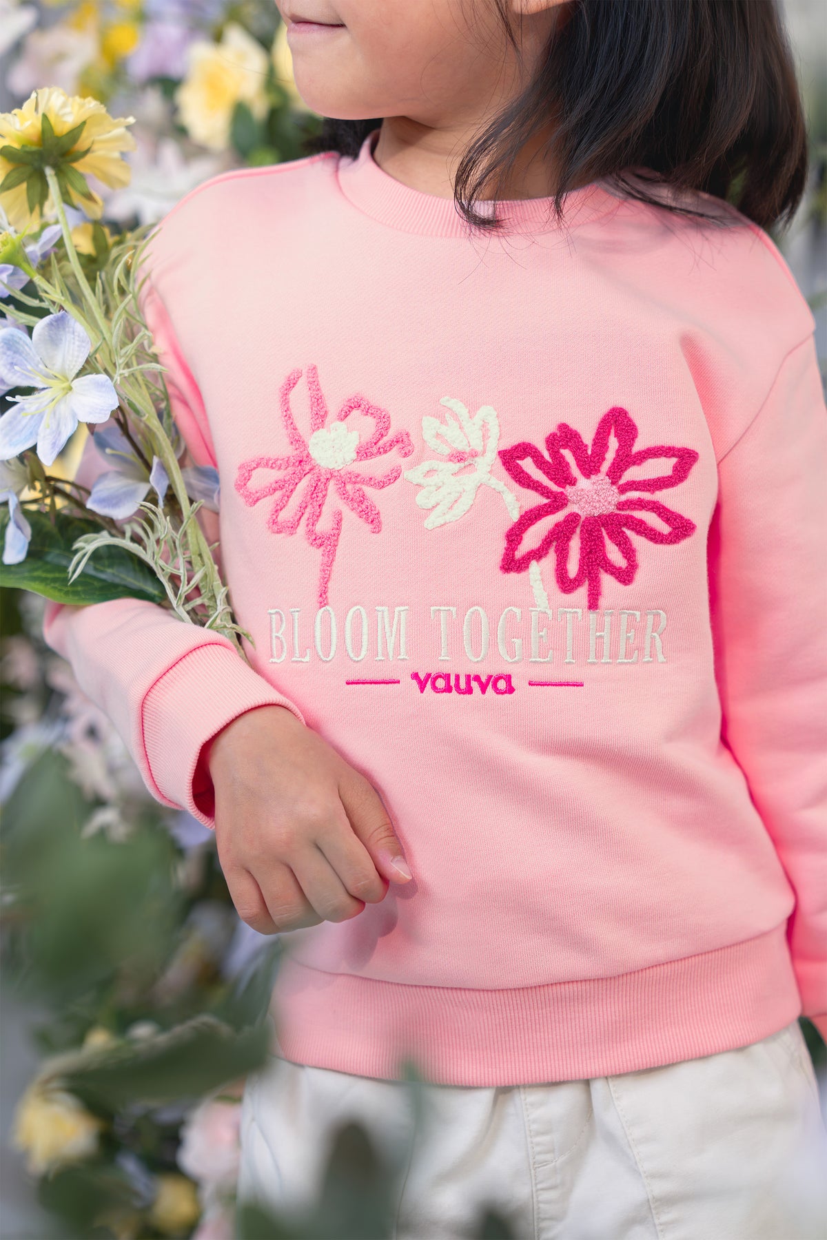 Girls Bloom Together Embroidered Sweatshirt