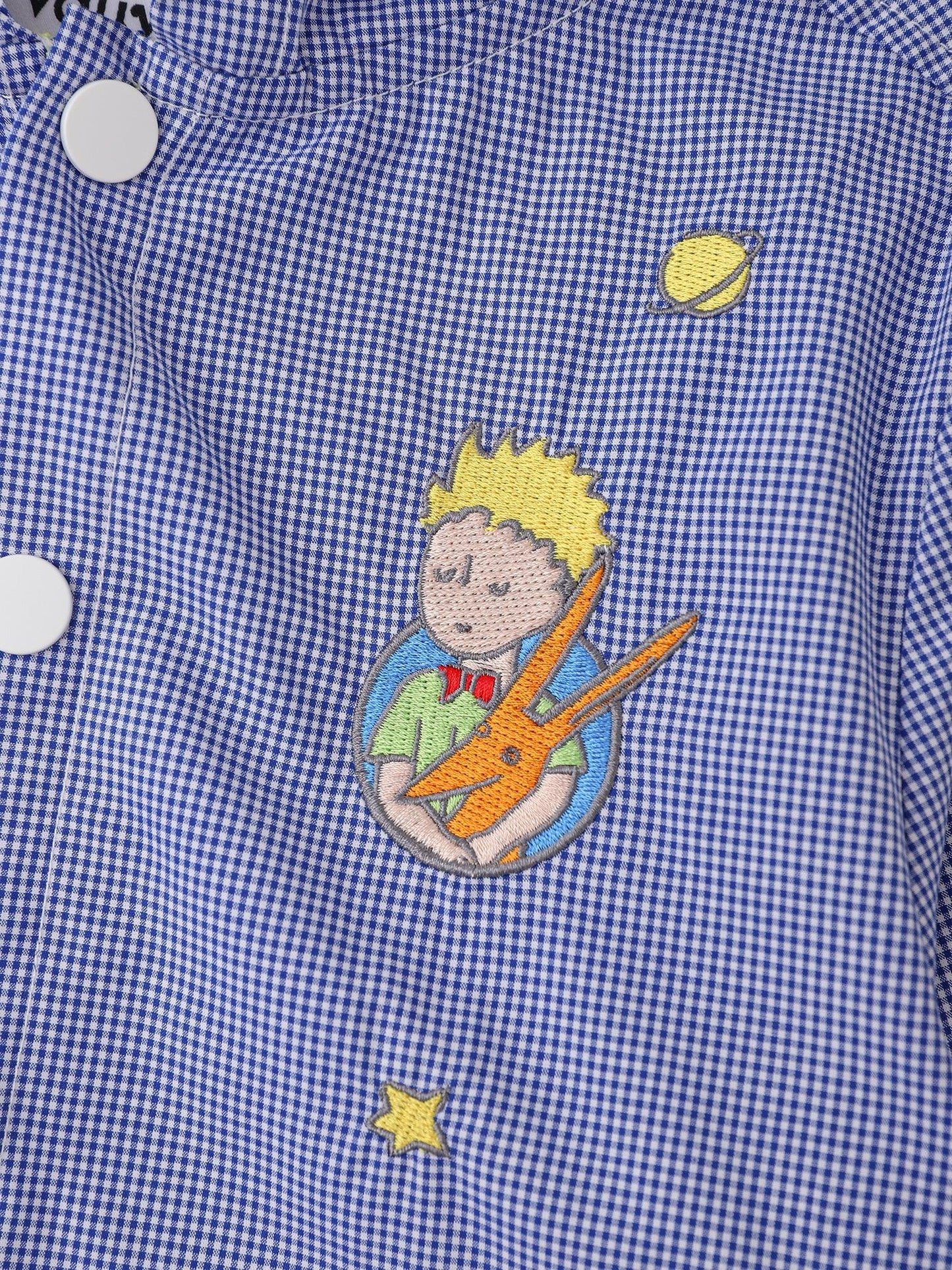 Kids Hooded Gingham Snap‑Front Jacket with Embroidery