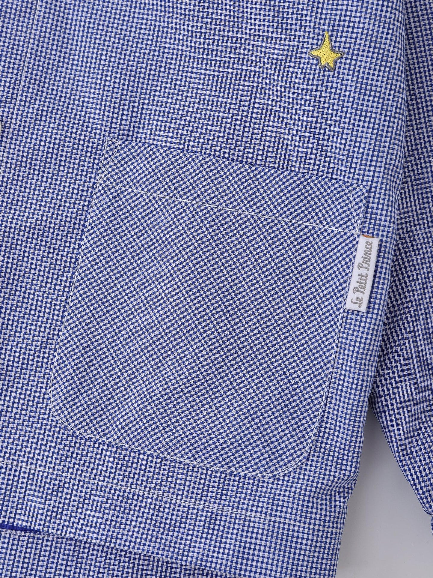 Kids Hooded Gingham Snap‑Front Jacket with Embroidery