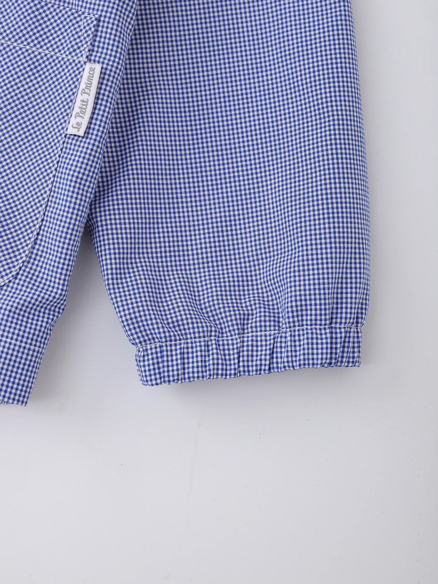 Kids Hooded Gingham Snap‑Front Jacket with Embroidery