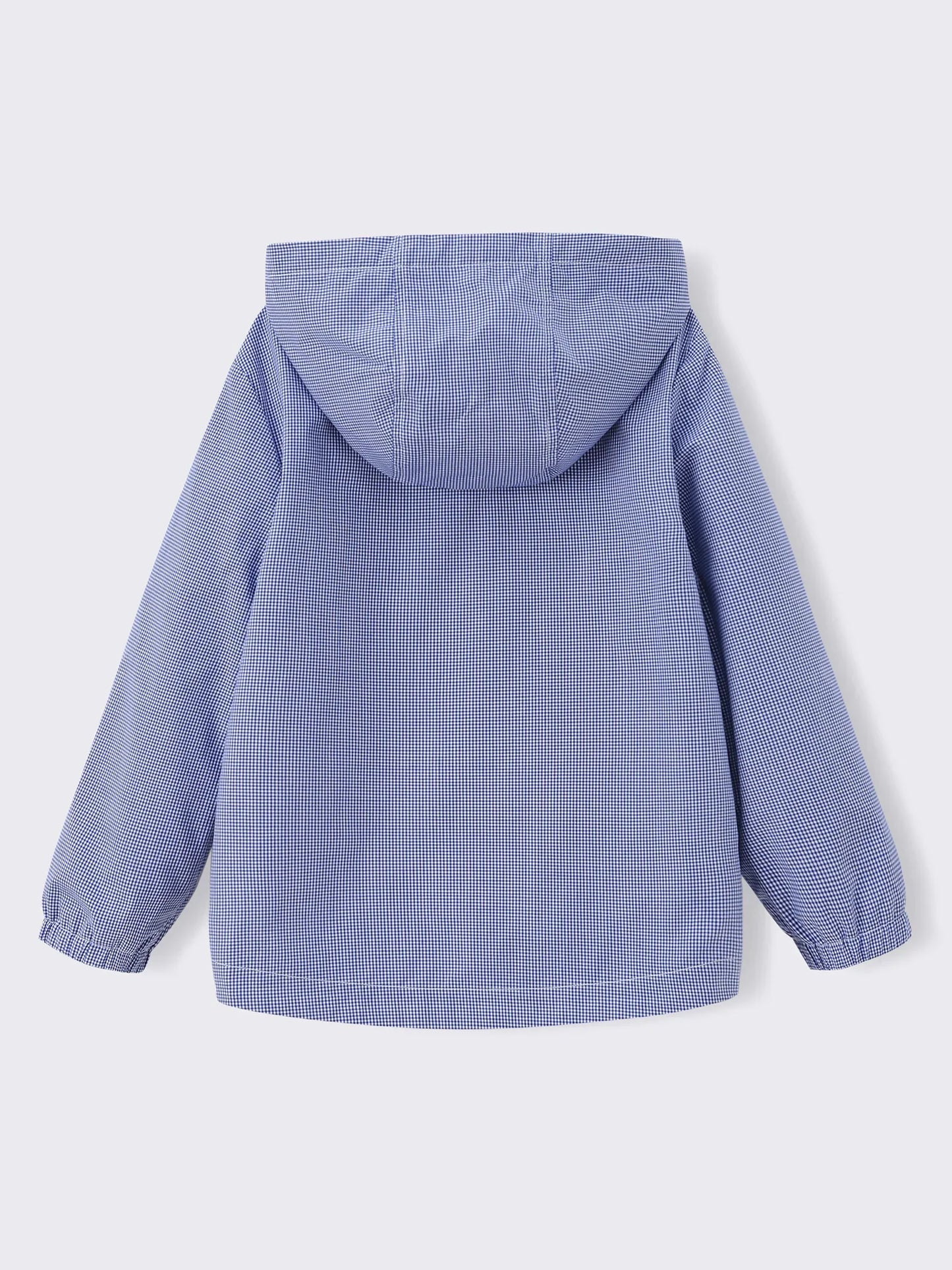 Kids Hooded Gingham Snap‑Front Jacket with Embroidery