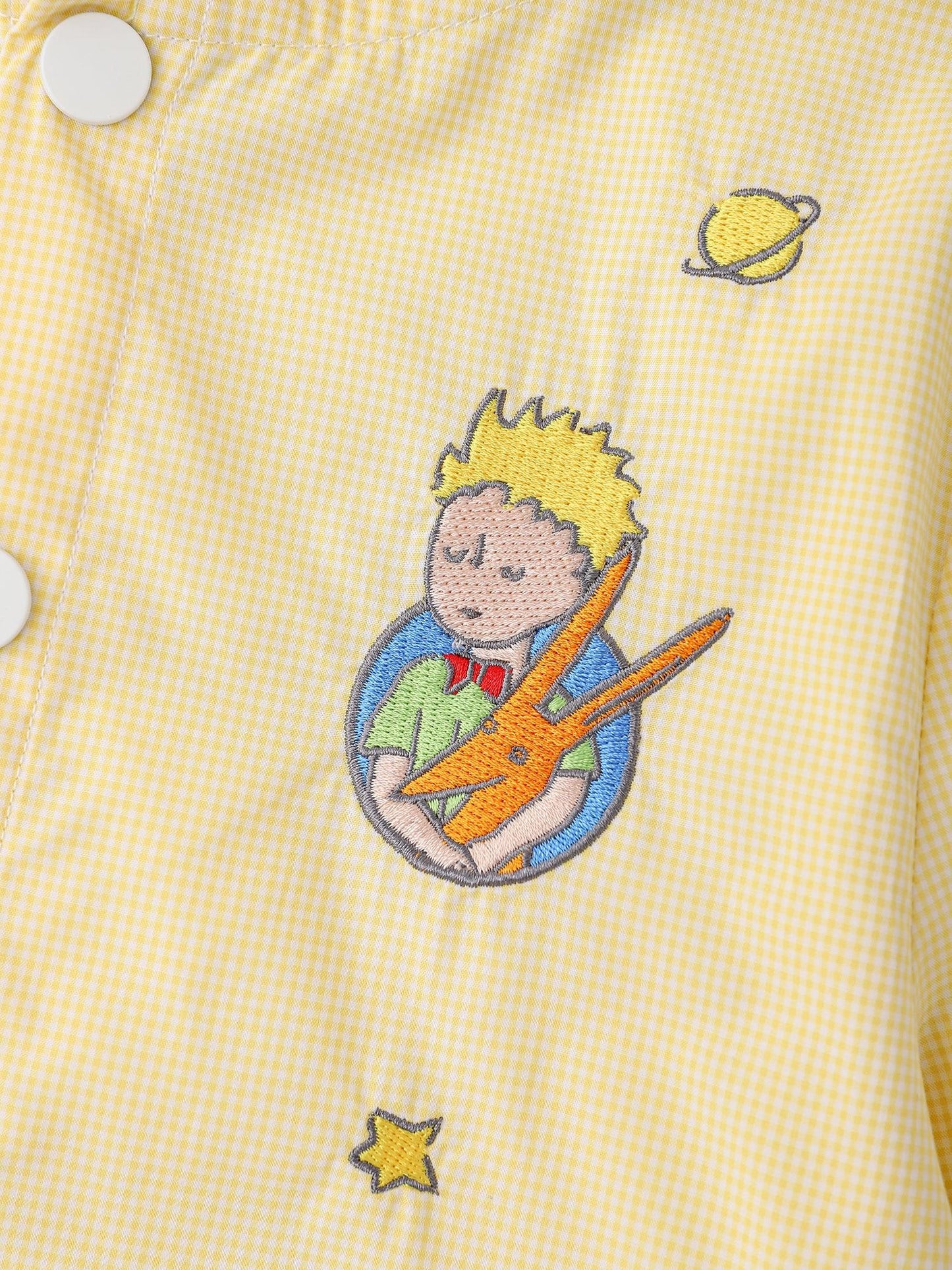 Kids Hooded Gingham Snap‑Front Jacket with Embroidery