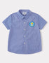 Kids Gingham Short Sleeve Button‑Up Shirt with Patch Embroidery