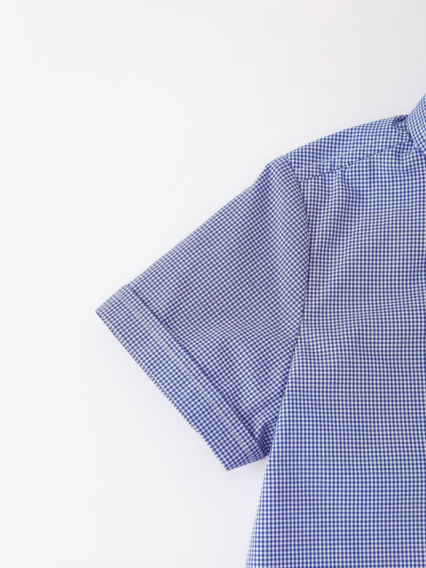 Kids Gingham Short Sleeve Button‑Up Shirt with Patch Embroidery