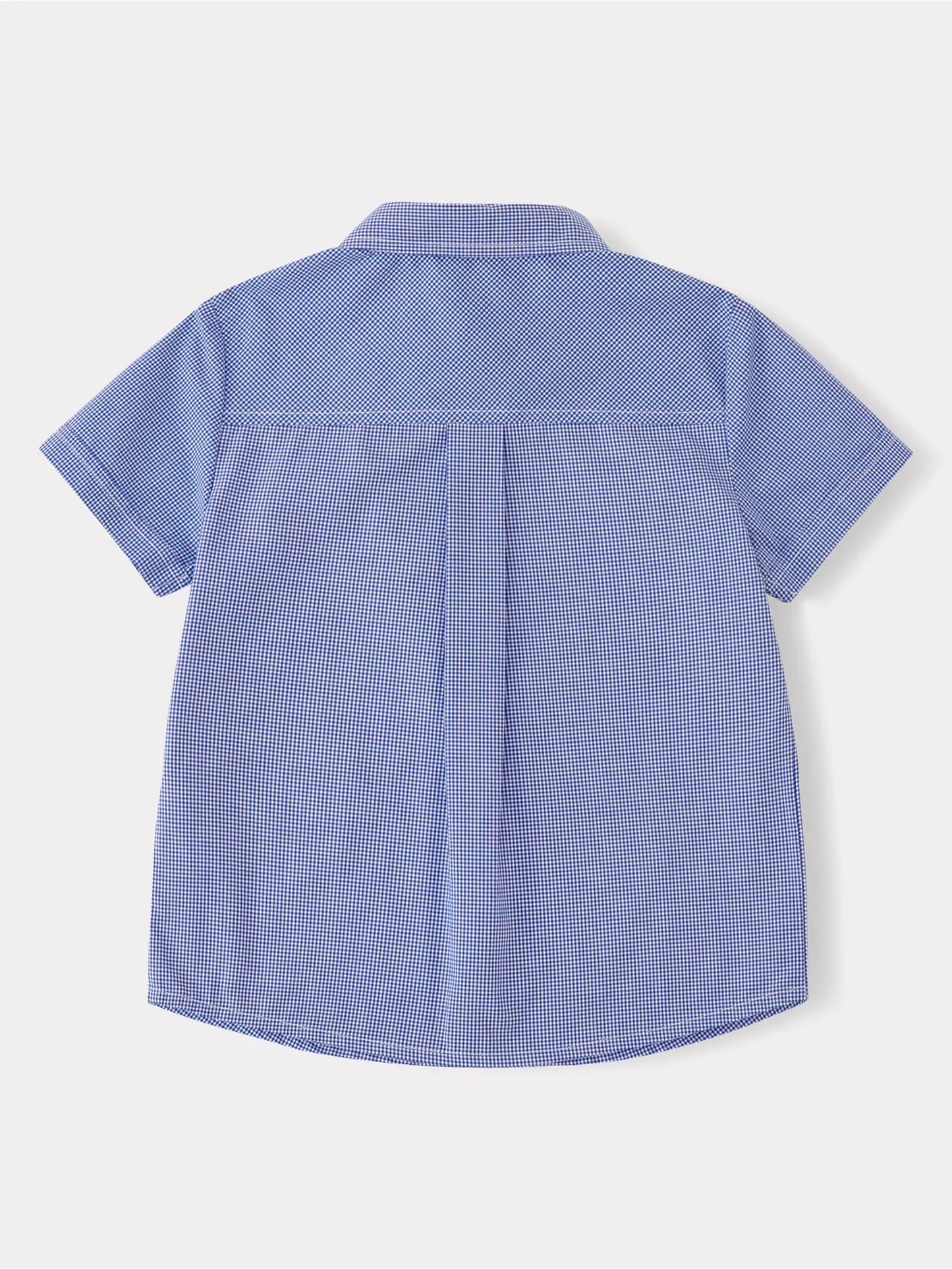 Kids Gingham Short Sleeve Button‑Up Shirt with Patch Embroidery