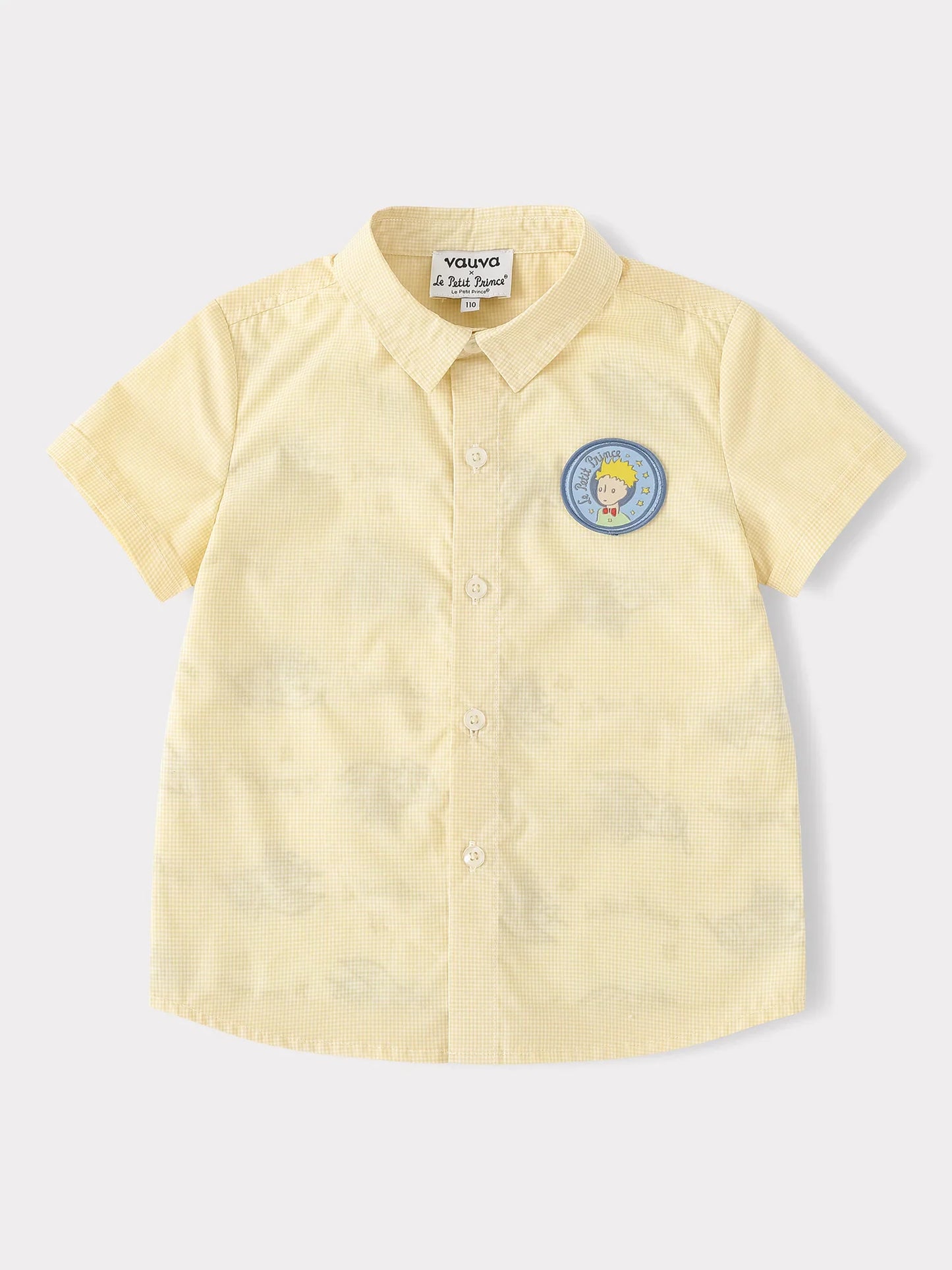 Kids Gingham Short Sleeve Button‑Up Shirt with Patch Embroidery